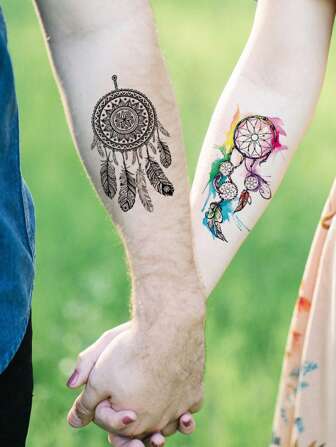 紋身貼紙套件，4 張捕夢網圖案臨時紋身女士，紋身貼紙成人，逼真紋身捕夢網圖案，適合女士和女孩