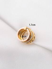 1pc Luxury Stainless Steel & Rhinestone Decorated Roman Numerals & Hollow Out Design Multilayer Ring For Men, Birthday Gift, Rose Gold - Multicolor - View 5