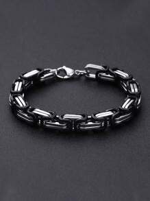 1 件時尚可調節雙色不銹鋼男士手鍊,朋克風格珠寶配飾,適合週年紀念禮物 - 黑與白 - 查看 1
