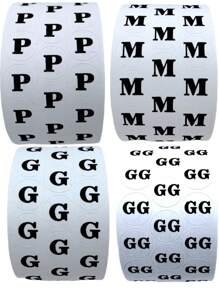 Kit Etiquetas de Papel Colante - 4 Tamanhos (P, M, G, GG) - Ideal para Identificação de Roupas e Artesanato - Tamanho Único - Visão 1
