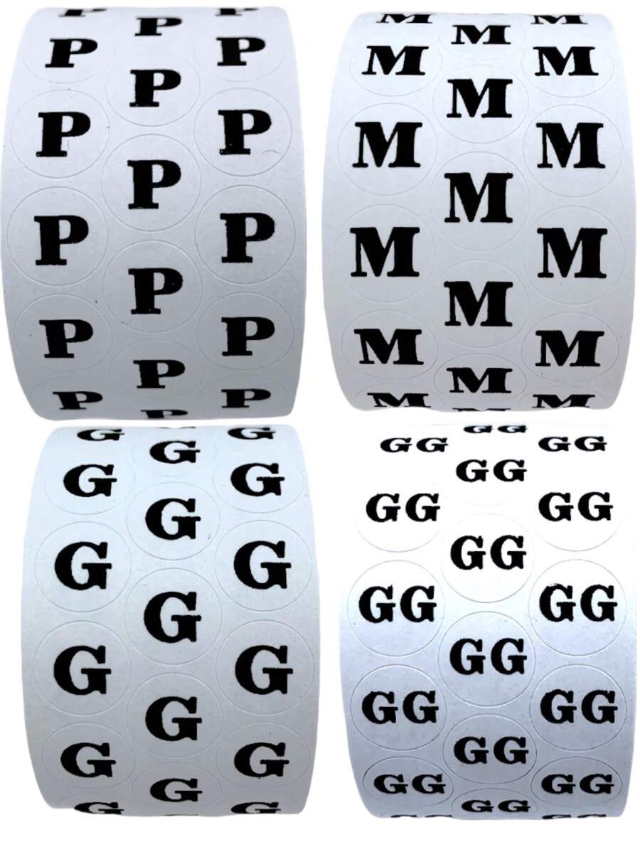 Kit Etiquetas de Papel Colante - 4 Tamanhos (P, M, G, GG) - Ideal para Identificação de Roupas e Artesanato - Tamanho Único - Visão 1
