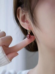 2入組復古法式酒紅幾何形耳環,2023年新款到貨 - 酒紅色 - 查看 1