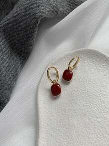 2入組復古法式酒紅幾何形耳環,2023年新款到貨 - 酒紅色 - 查看 2
