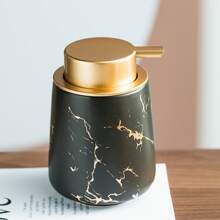 LAOPAO 1pc 11oz Marble Gold And Black Inlaid Ceramic Lotion Dispenser, Soap Pump Bottle For Kitchen And Bathroom, Marble Pattern - Black - View 5