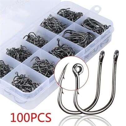 100Pcs/Box Stainless Steel Bait Fish Carbon Steel Fishing Jig Circle Hooks Fishing Carp Fishing Accessories Gear Tackle With Perforated Hooks