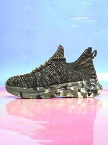 Women's Spring/autumn Casual Knitted Mesh Shoes With Anti-skid And Abrasion Resistance For Sports, Camouflage Running Shoes