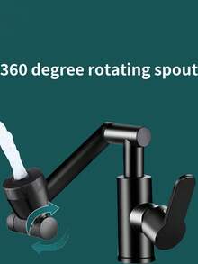 1入組機械臂通用水龍頭，旋轉噴口，可旋轉360度延伸過濾噴嘴，防濺水奇蹟搖臂，黑色適用於廚房浴室 - 銀色 - 查看 3