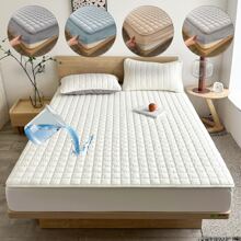 1入組防水床墊套帶,,花卉圖案,簡約風格,11.8英寸高度,適合國王,合適的適用於臥室,客人房間,公寓,學校 - 白色 - 查看 1