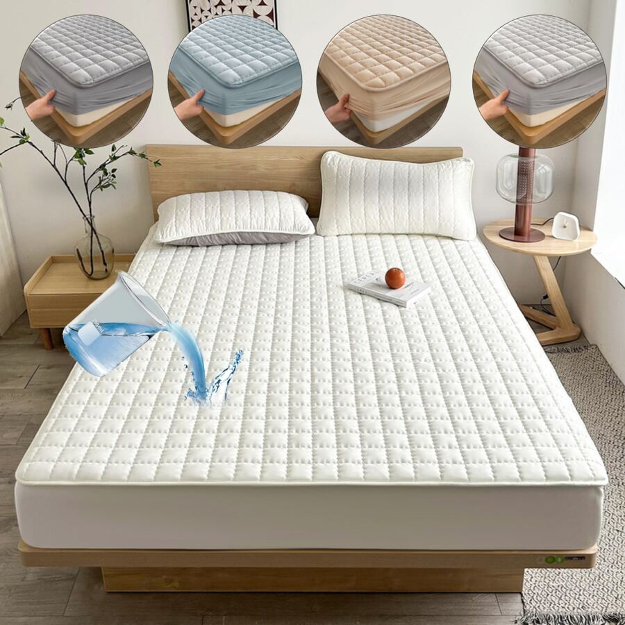 1入組防水床墊套帶,,花卉圖案,簡約風格,11.8英寸高度,適合國王,合適的適用於臥室,客人房間,公寓,學校 - 白色 - 查看 1