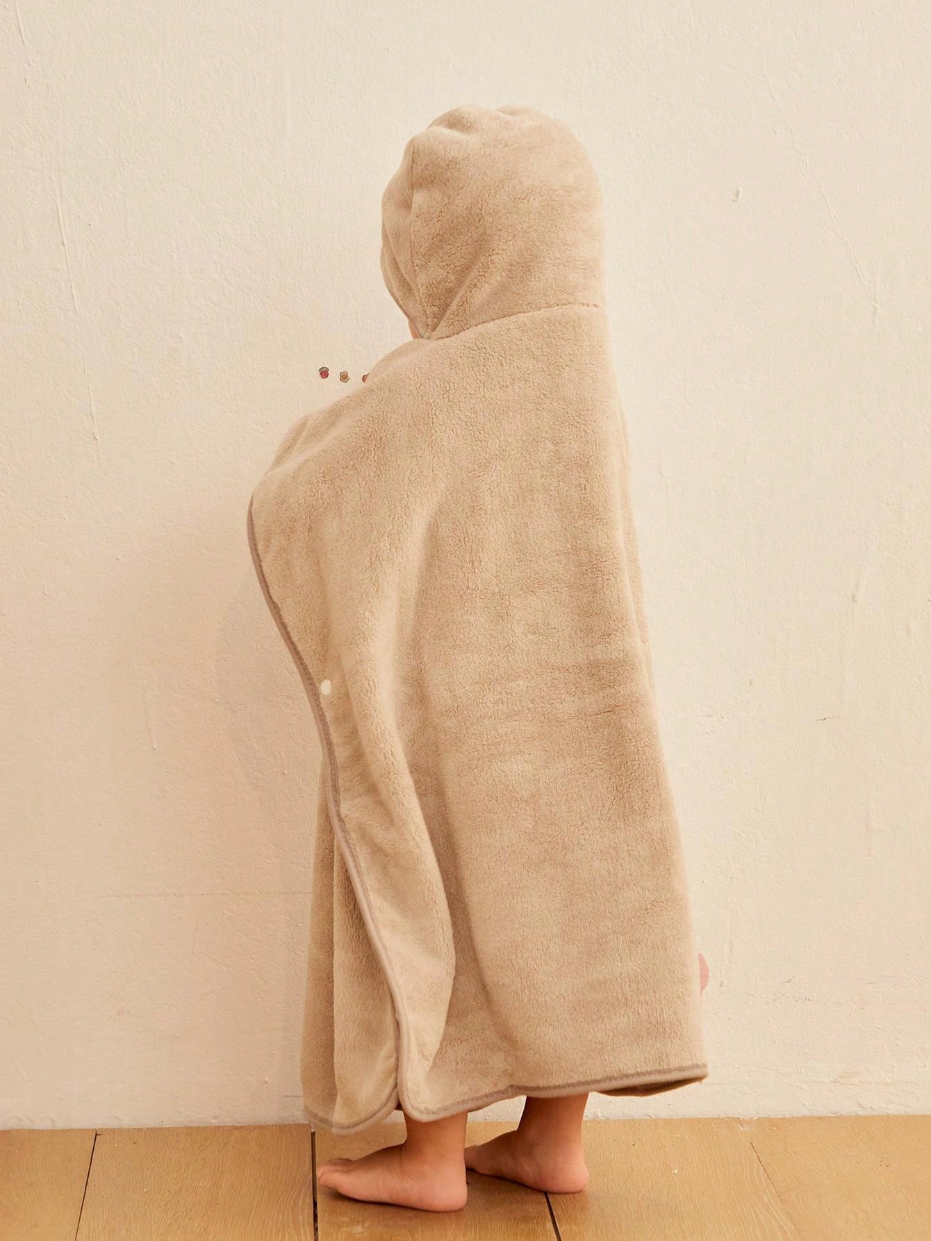 1pc Coral Fleece Children Bath Towel With Hooded Cape Design For Boys ...