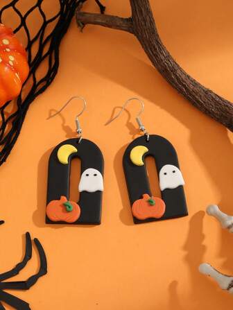 1 Paar übertriebener Halloween Schmuck, Halloween Kürbis + Dunkel Gotischer Geist Ohrringe, Halloween Weichton Kürbis Ohrringe, geeignet für Frauen zum Tragen an Halloween, Halloween Armband und Halloween Geschenk