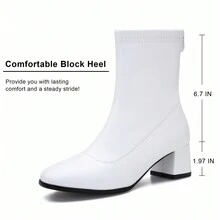 Women's Go Go Boots Mid Calf Block Heel Zipper Boot Ankle Boots Low Block Heel Short Booties Shoes - Branco - Visão 5