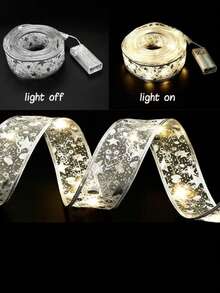 1pc Christmas  Decorations String Lights 9.84ft(300cm) 30 LED Lights Copper Wire Ribbon Bows Lights For Party Weddings Holiday  Decorations (Silver Warm Light Battery Powered) - Silver - View 3