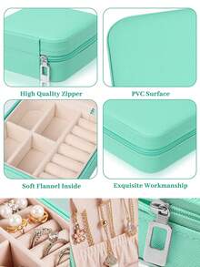 1入組珠寶盒組織器展示pu皮革組織綠色珠寶盒,適用於耳環項鍊戒指手鏈耳釘多格珠寶收納盒,從a到z的字母印花圖形花朵名字首字母印刷,防水珠寶師傅持有人適用於家庭旅行戶外便攜多功能拉鍊珠寶盒,母親情人節禮物女兒女孩手鐲珠寶盒配件女性禮物女孩禮物女友禮物