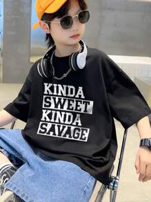 Cậu bé Tween Phong cách đường phố Đúng mốt In Vòng cổ Áo thun , Mùa hè - màu đen - Xem 4