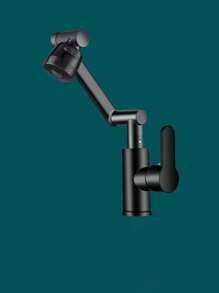 1入組機械臂通用水龍頭，旋轉噴口，可旋轉360度延伸過濾噴嘴，防濺水奇蹟搖臂，黑色適用於廚房浴室 - 銀色 - 查看 8