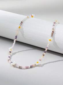 1pc Multicolor Rice Bead String Necklace Suitable For Daily Wear - Purple - View 2