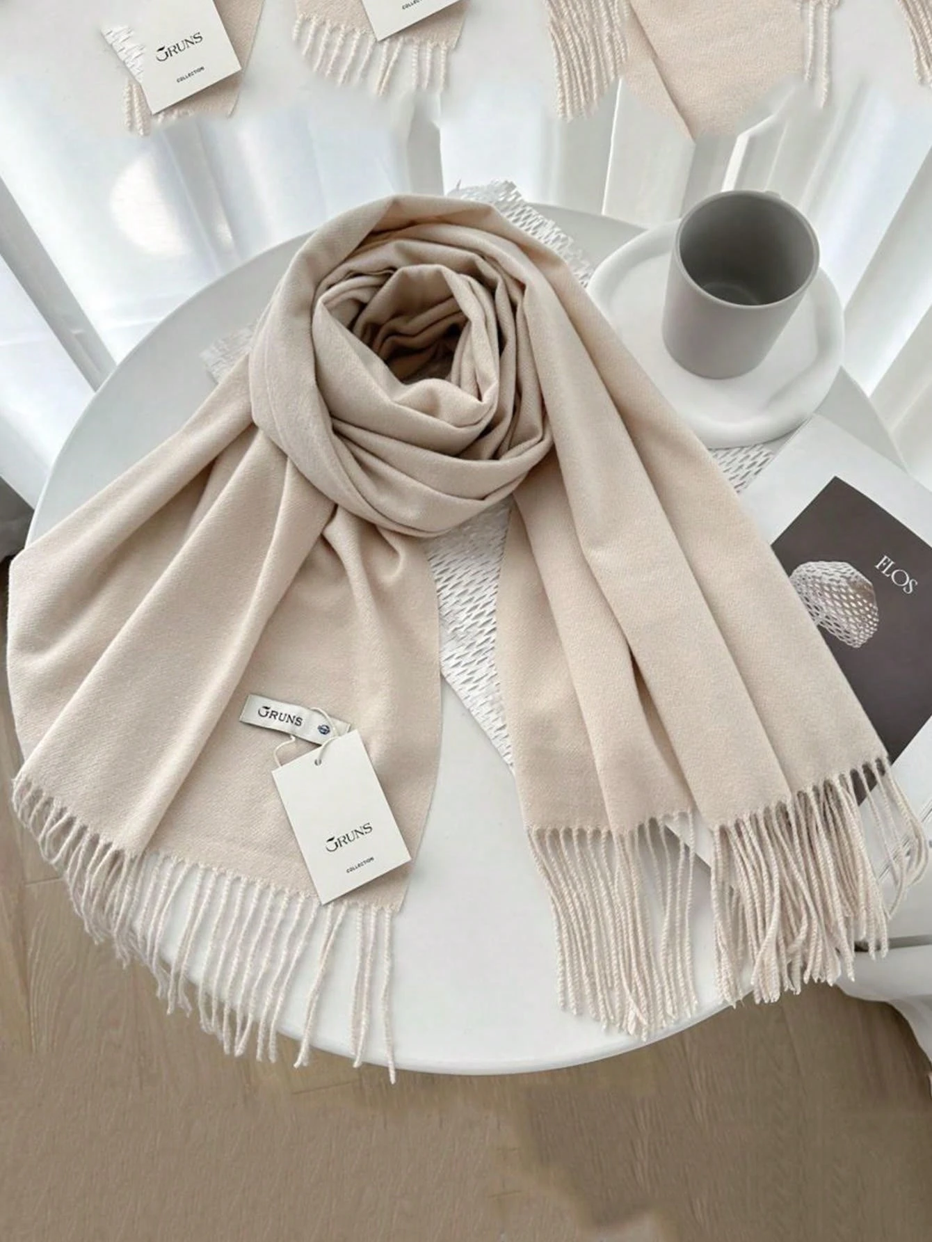 FADZOYLE 1pc Beige Wool Women's Winter Scarf Silky Soft Pashmina Feel