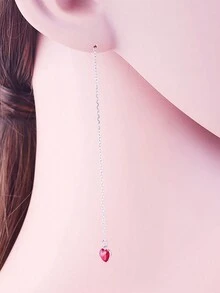 1對時尚925純銀流蘇和紅色心型吊墜耳環作為女性的禮物