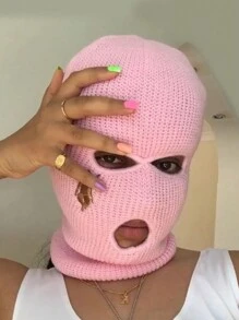 1入組女士多色保暖面罩與頸套,帽子和口罩,中性時尚針織帽 - 粉色 - 查看 6