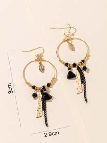1pair Tassel Chain Pendant Earrings Suitable For Daily Wear - Black - View 2