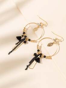 1pair Tassel Chain Pendant Earrings Suitable For Daily Wear - Black - View 3