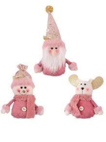 1pc Pink Christmas Tree Plush Decoration Ornament With Santa Claus, Snowman, And Reindeer For Home Christmas Tree Decorations - Baby Pink - View 6