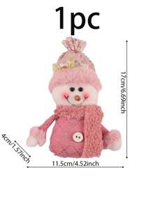 1pc Pink Christmas Tree Plush Decoration Ornament With Santa Claus, Snowman, And Reindeer For Home Christmas Tree Decorations - Baby Pink - View 7