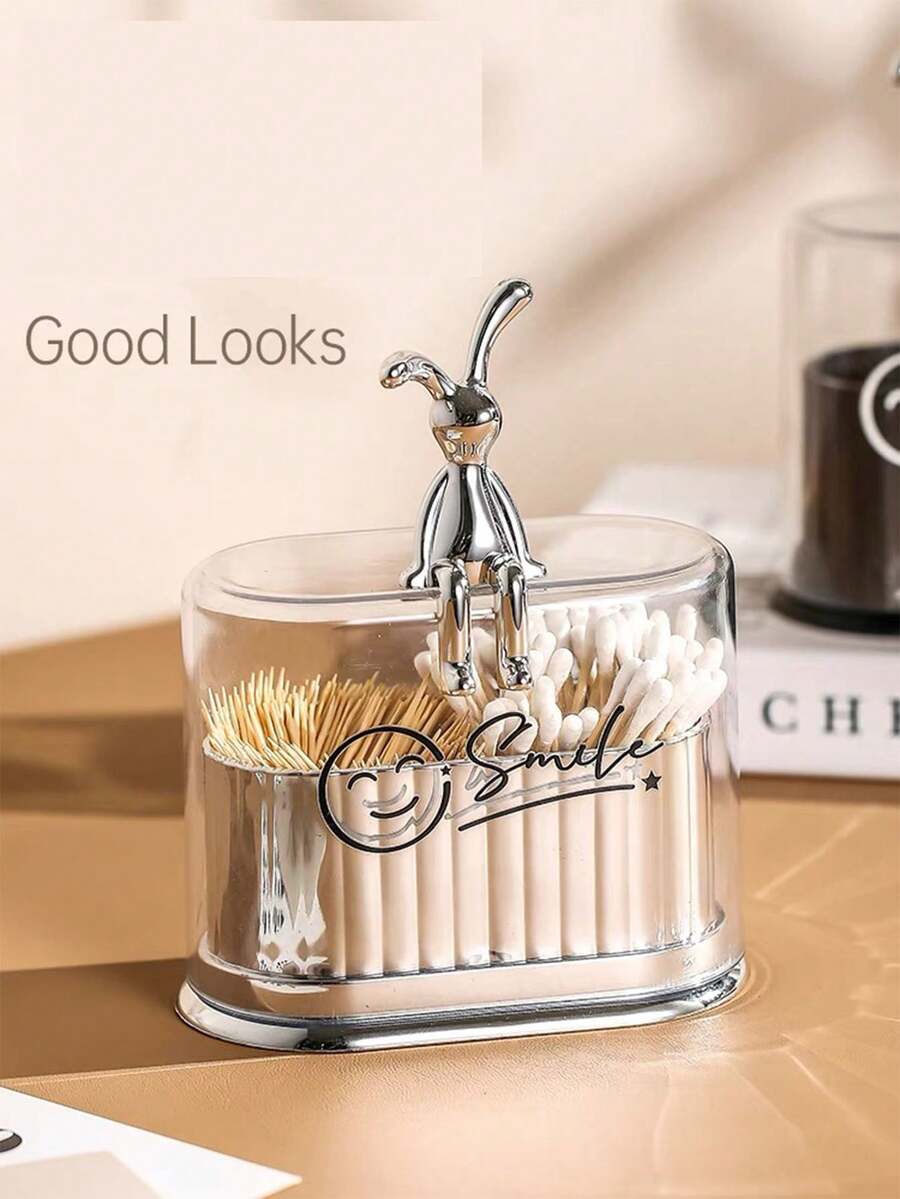 1pc Luxury Toothpick Holder With Lid And Dust Cover, Swab Storage Box - White - View 1