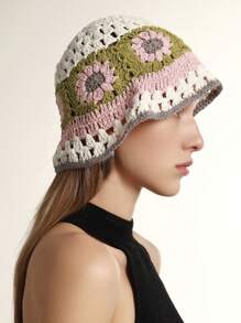1 chiếc mũ móc thời trang họa tiết hoa cho cả nam và nữ, cho cuộc sống hàng ngày - trắng - Xem 1