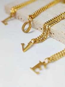 1Pc Stainless Steel Initial Necklace DIY Letter Pendant Necklace Name Customized Gift A-Z for Women - Gold - View 4