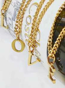 1Pc Stainless Steel Initial Necklace DIY Letter Pendant Necklace Name Customized Gift A-Z for Women - Gold - View 5