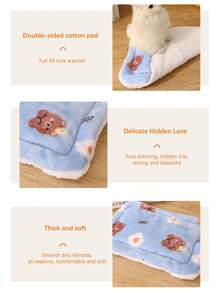 1入組卡通印花法蘭絨寵物墊，內裡隨機配色，加厚兔足墊可為小型寵物保暖和防風，適用於秋冬季節 - 藍色 - 查看 5