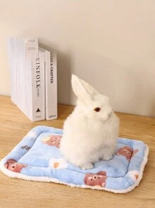 1入組卡通印花法蘭絨寵物墊，內裡隨機配色，加厚兔足墊可為小型寵物保暖和防風，適用於秋冬季節 - 藍色 - 查看 2