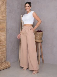 Women Pants - 駝色 - 查看 3