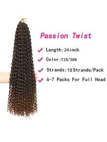 18 英寸、24 英寸 Passion Twist 发饰，女士水波钩针发饰 Passion Twist 钩针发饰 1 件装长波西米亚风合成卷发编织接发 - 渐变色 - 漸層 - 查看 3