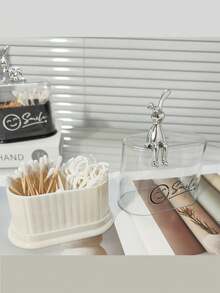 1pc Luxury Toothpick Holder With Lid And Dust Cover, Swab Storage Box - White - View 2
