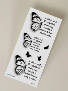 2 Piezas Tatuaje Temporal De Mariposa Negra Y Roja Con Patrón De Frase En Palabras, Pegatinas Para Tatuajes De Brazo, Muñeca Y Cuerpo - Multicolor - Ver 8