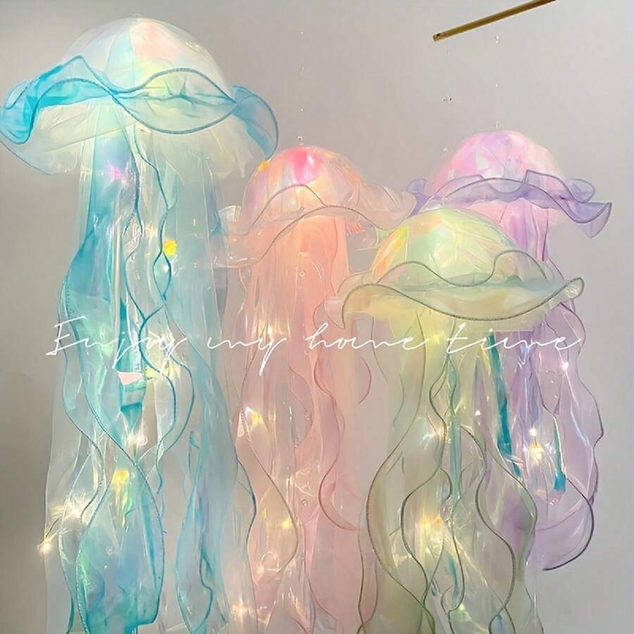1pc 50cm Blue Portable Glowing Jellyfish Lamp With Colorful Ribbons ...