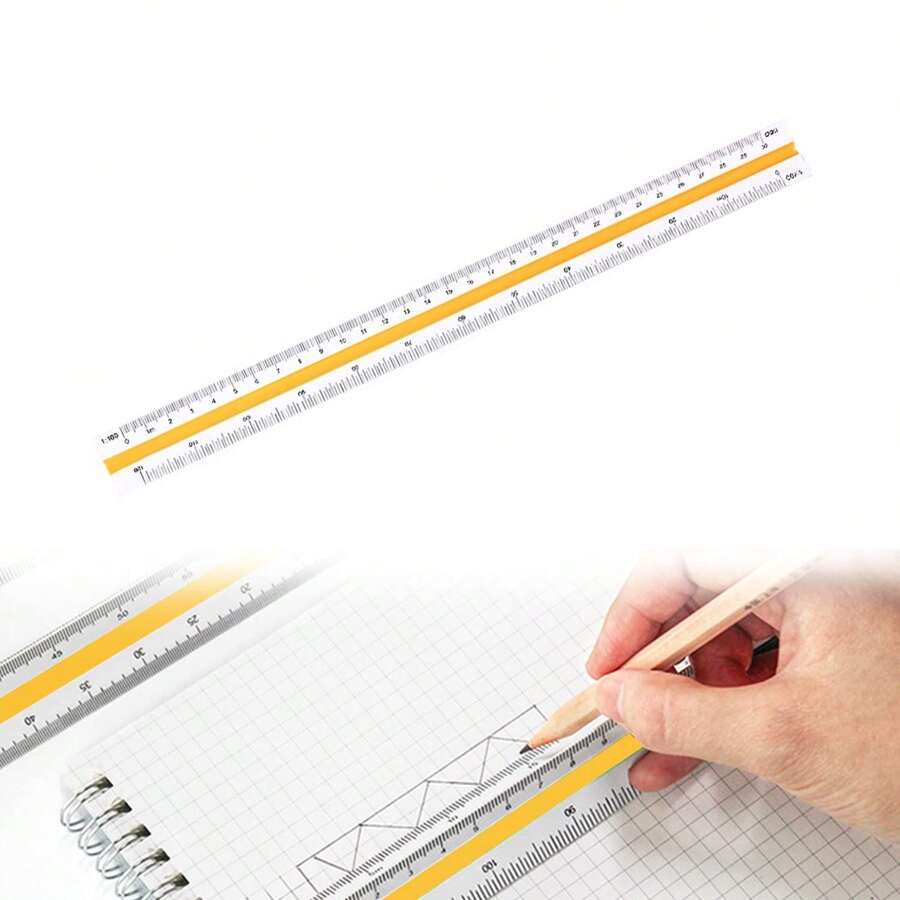 1PC White Center Line Yellow Architectural Scale Ruler Aluminum Architect Scale Triangular Scale Ruler For Architects, Draftsman, Students And Engineers, - White - View 1