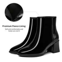 Women's GoGo Boots High Heel Ankle Boots Round Toe Block Chunky Heels Booties Patent Leather PU Ladies Sexy Fashion Side Zipper Short Boots - 黑色 - 查看 5