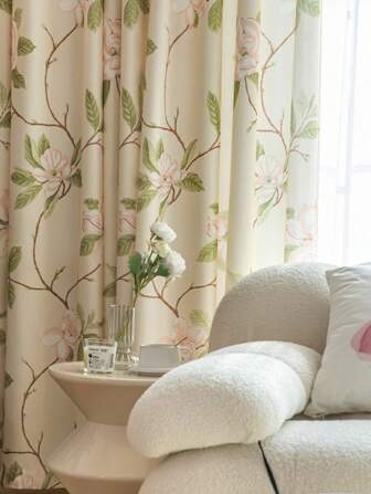 1pc Modern Floral Jacquard Curtain, Blackout, For Living Room/Bedroom Decor