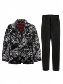 兒童西裝兩件套夾克&褲子 - 黑與白 - 查看 1