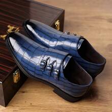 1 Pair Men's Fashionable Pointed Toe Plaid Casual Dress Shoes - Blue - View 2