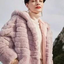 Fur Jacket, Teddy Jacket, Wave Fur, With Zipper And Hood - Pink - View 1