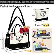 Personalized Tote Bag for Women Monogrammed Travel Beach Bag With Zipper Makeup Pouch Canvas Tote Bag with Make up Bag Gifts for Women Girls - Q - 查看 2
