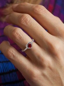 Stylever 1pc Vintage Colorful Heart Zirconia Ring Ladies Jewelry For Women 925 Sterling Silver Glamorous Promise Ring Fine Jewelry Gift For Girls Daily Life Dating Decor Valentines