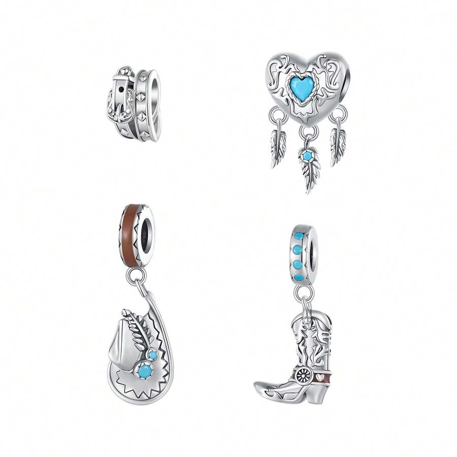 WOSTU 1 件西部牛仔系列 925 純銀牛仔帽吊墜和復古皮帶珠適合 Diy 原創手鍊吊墜禮品製作