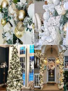 1pc Christmas  Decorations String Lights 9.84ft(300cm) 30 LED Lights Copper Wire Ribbon Bows Lights For Party Weddings Holiday  Decorations (Silver Warm Light Battery Powered) - Silver - View 4