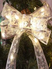 1pc Christmas  Decorations String Lights 9.84ft(300cm) 30 LED Lights Copper Wire Ribbon Bows Lights For Party Weddings Holiday  Decorations (Silver Warm Light Battery Powered) - Silver - View 2